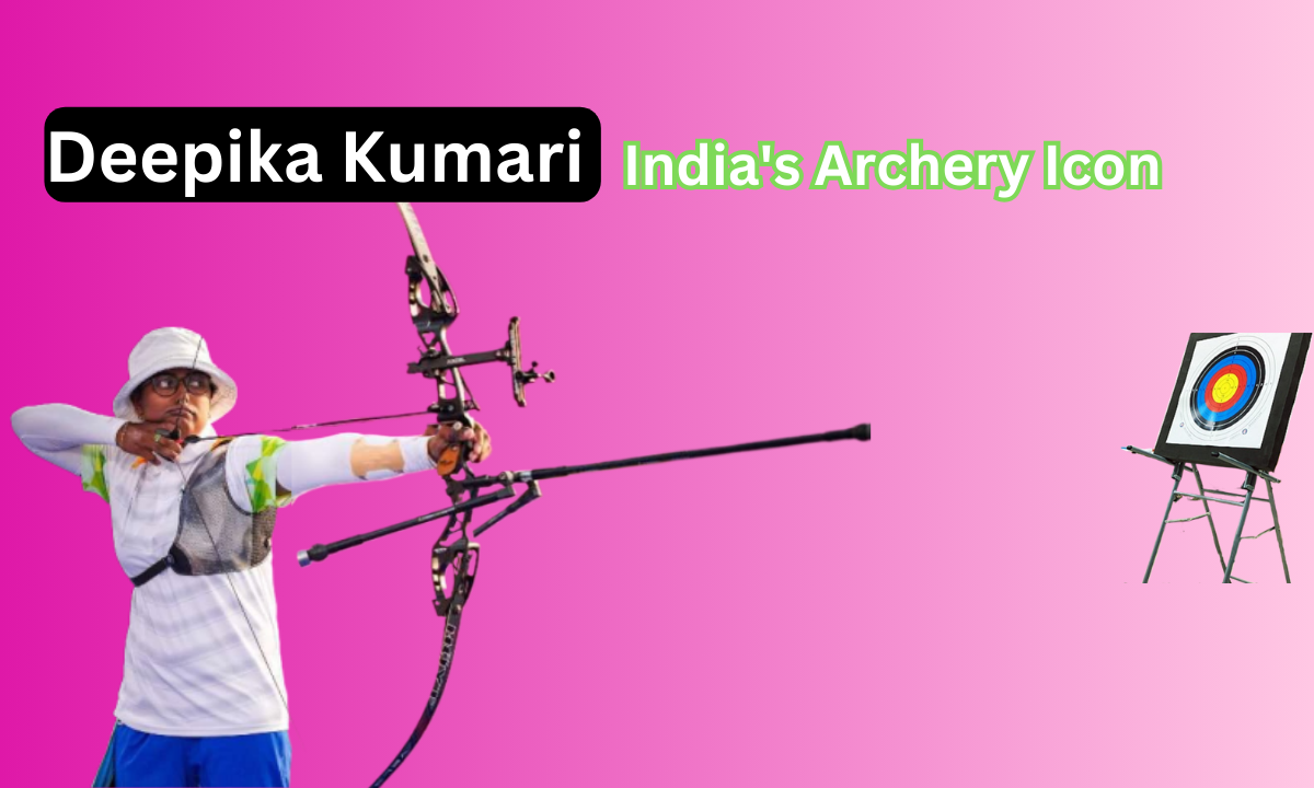 Deepika Kumari is aiming her bow during a competition.