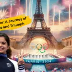 Manu Bhaker holding her bronze medals from the Paris 2024 Olympics