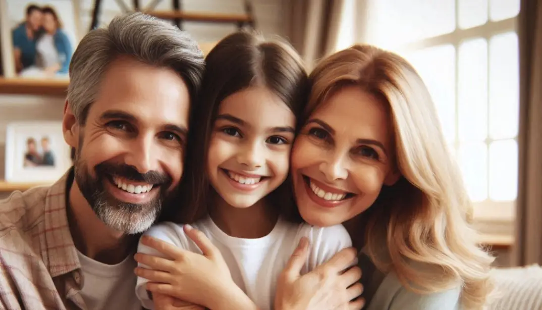 National Daughter's Day: A joyful family moment, with parents embracing their daughter in a warm and loving atmosphere.