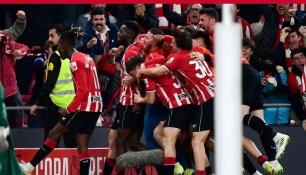 Truly beaten Barcelona: Athletic Bilbao players celebrating a hard-fought victory over Barcelona at San Mamés