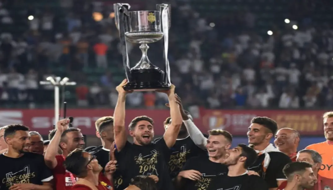 Truly beaten Barcelona: A celebratory moment from Valencia’s Copa del Rey victory over Barcelona in 2019