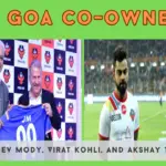 FC Goa owners Jaydev Mody, Akshay Tandon, and Virat Kohli at a team event.