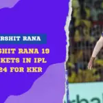 Harshit Rana in action for Kolkata Knight Riders during IPL 2024, showcasing his bowling skills.