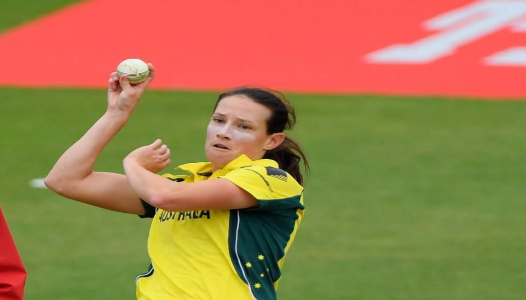 Sri Lanka Women vs Australia Women: Megan Schutt delivering a ball with intensity during the match