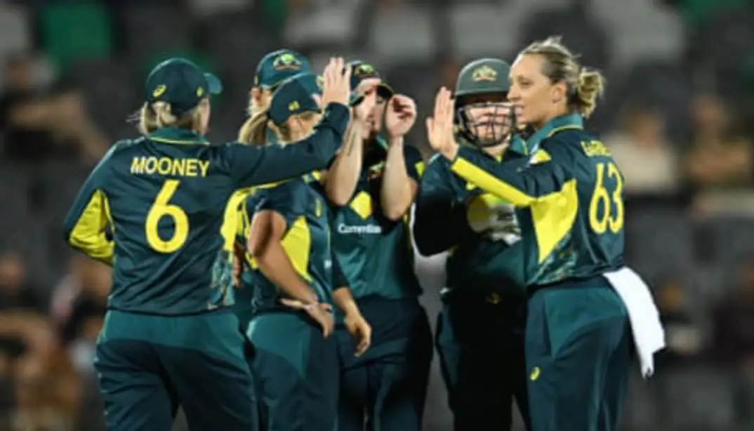 Sri Lanka Women vs Australia Women: A victorious group shot of the Australian women’s cricket team celebrating after the win