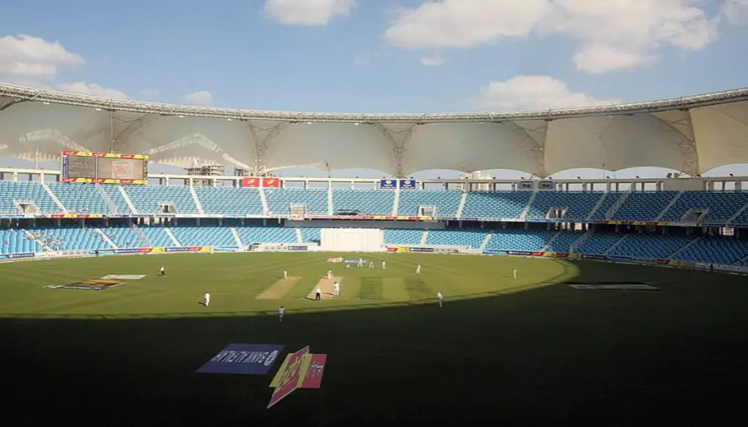 Dubai stadium under the blazing afternoon sun