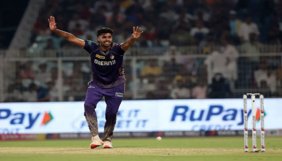 Harshit Rana celebrates a key wicket during IPL 2024.