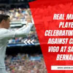 Real Madrid vs Celta de Vigo: Real Madrid players celebrating a goal against Celta de Vigo at Santiago Bernabéu.