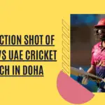 Live-action shot of Qatar vs UAE cricket match in Doha