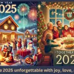 Happy New Year 2025 celebrations with fireworks and family gatherings