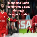 Mohamed Salah celebrates a goal during a Liverpool match.