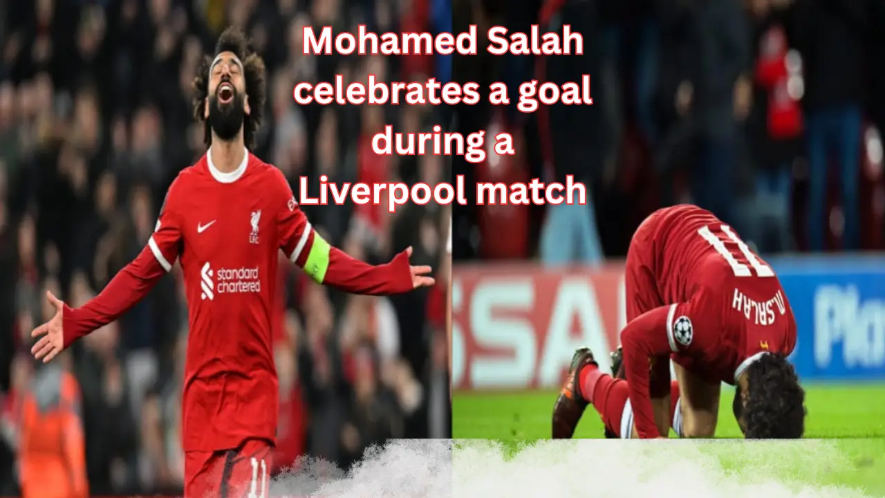 Mohamed Salah celebrates a goal during a Liverpool match.