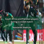 South Africa vs Pakistan players during a cricket match at Newlands Stadium.