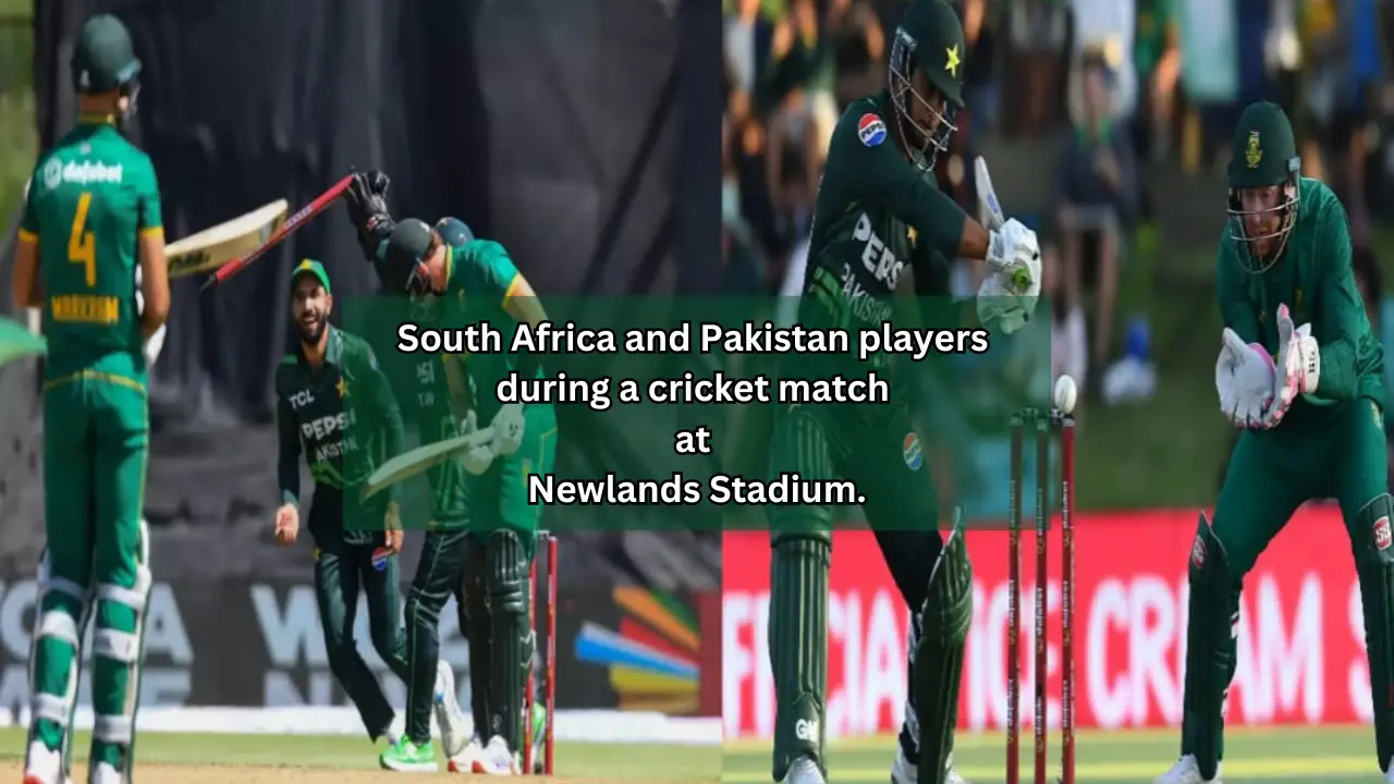 South Africa vs Pakistan players during a cricket match at Newlands Stadium.