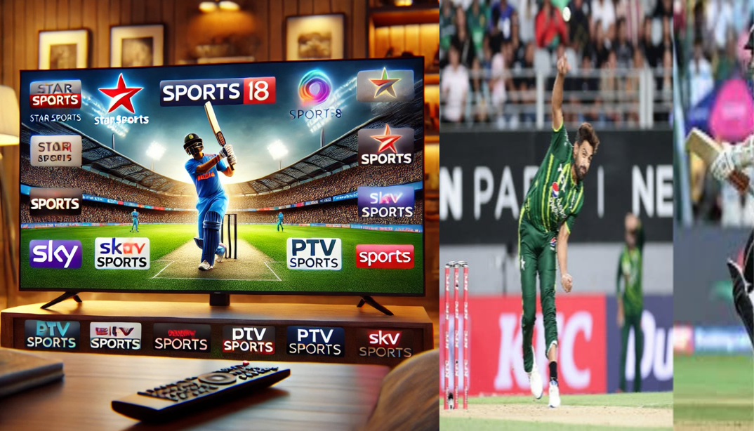 Pak vs NZ: A TV screen displaying different sports channels broadcasting cricket live.