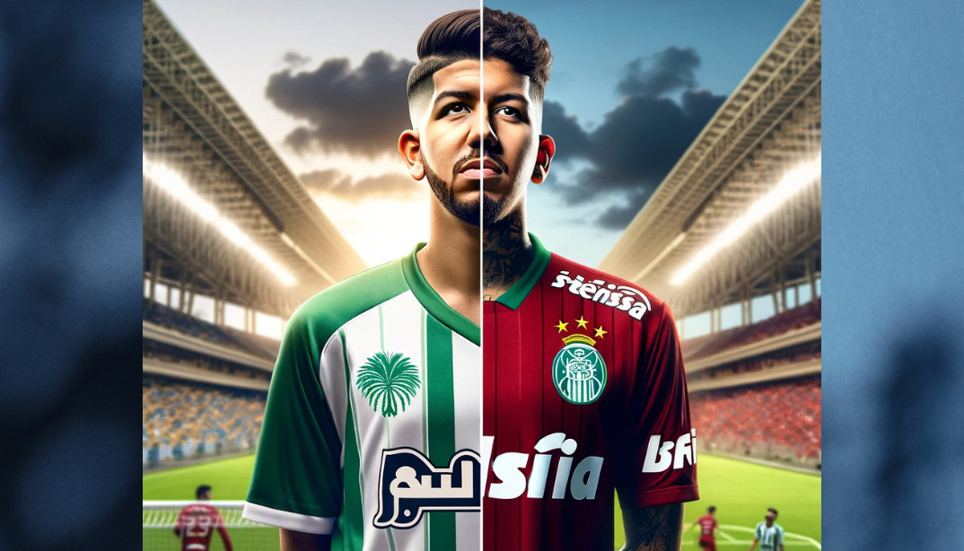 A split-screen image of Roberto Firmino and a Palmeiras jersey, symbolizing the potential transfer.