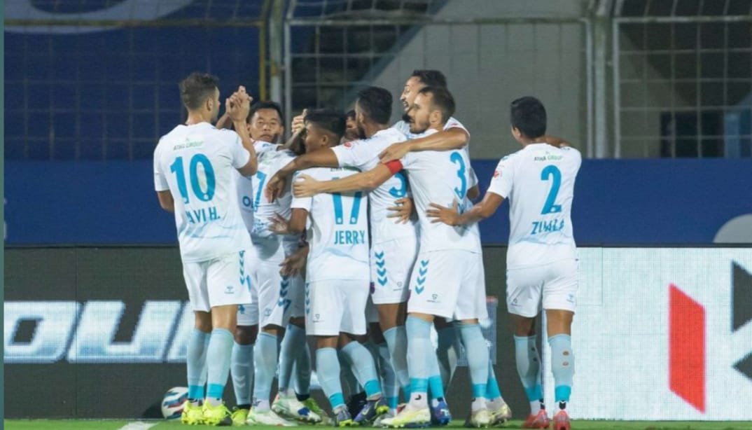 Odisha vs NorthEast United: Odisha FC players celebrating a goal.