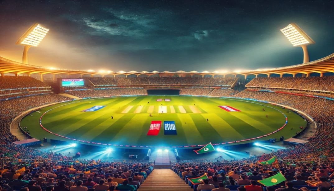 A vibrant view of a packed National Stadium in Karachi 