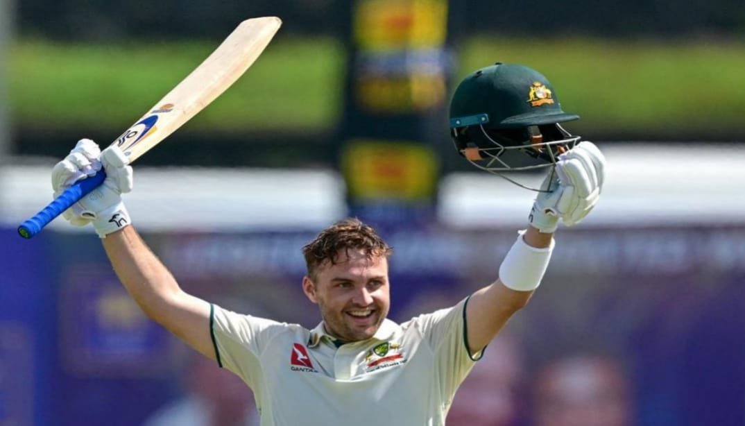 Celebratory moment of the Afghanistan vs Australia scorecard: Josh Inglis raising his bat after his match-winning knock.