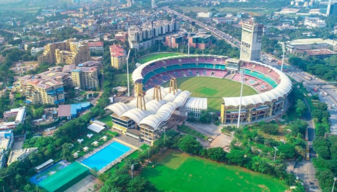 Real madrid vs. Barcelona: aerial view of the DY Patil Stadium, Navi Mumbai