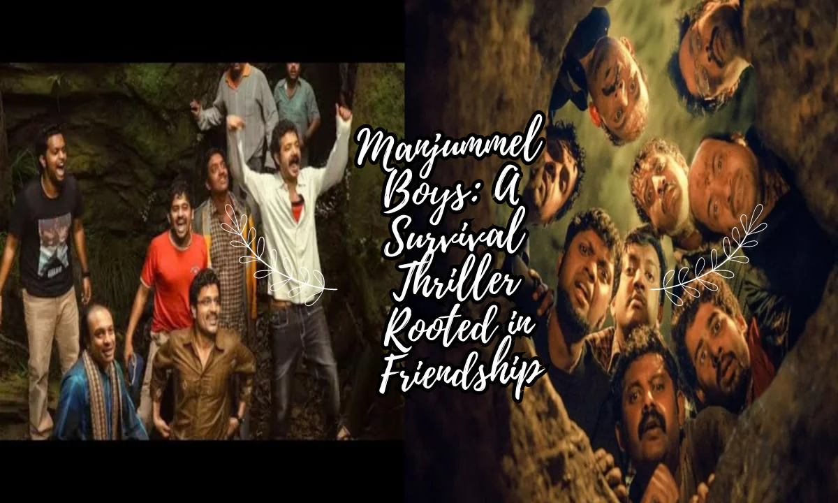 Scene from Manjummel Boys showing the group of friends in Kodaikanal, depicting the intense moment before the fall into the ravine.