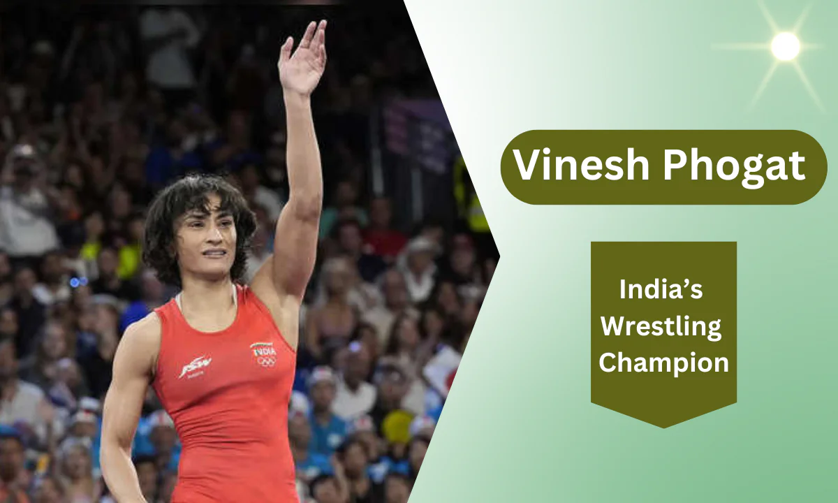 Vinesh Phogat journey in action, showcasing her strength and skill during a wrestling match.