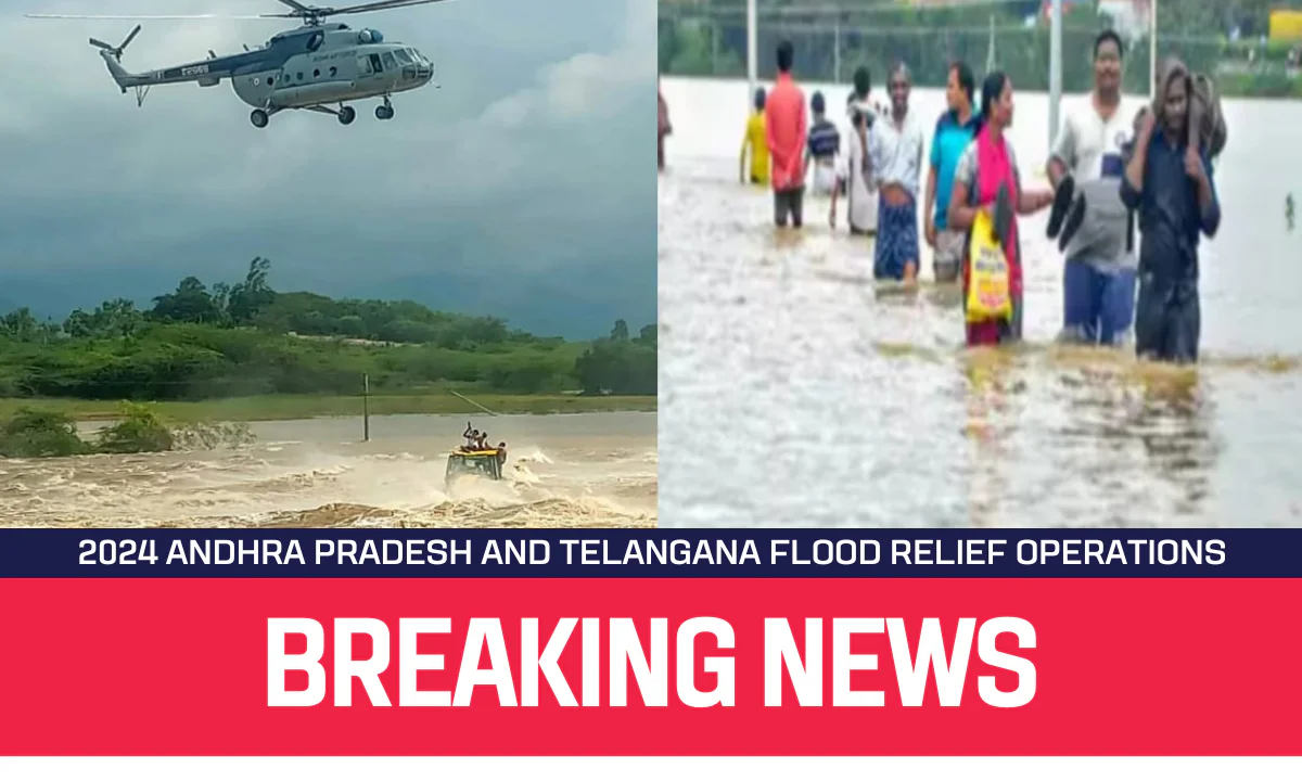 Helicopter conducting flood relief operations in Andhra Pradesh.