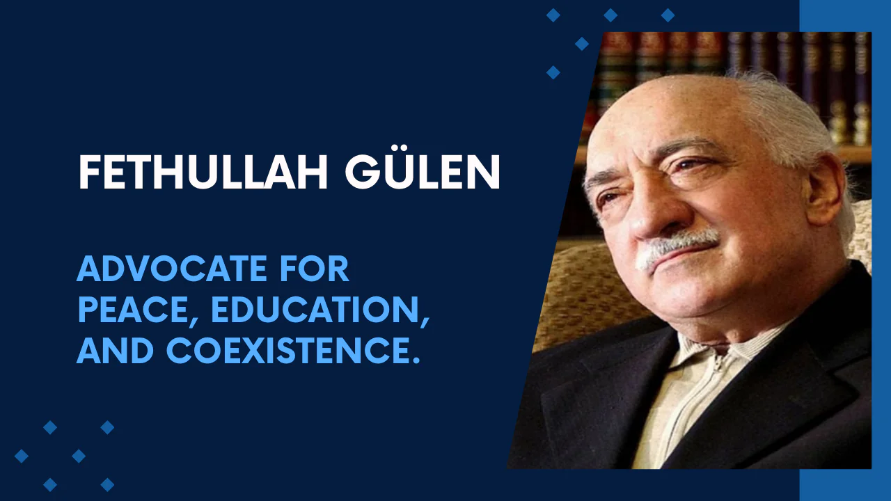 Fethullah Gülen addressing followers, representing the peaceful teachings of the Gülen movement.