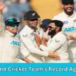 The New Zealand cricket team celebrates a victory over India.