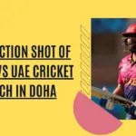 Live-action shot of Qatar vs UAE cricket match in Doha