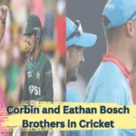 Corbin Bosch and Eathan Bosch sharing a light-hearted moment on the cricket field during a match.