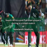 South Africa vs Pakistan players during a cricket match at Newlands Stadium.