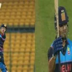 Anuj Rawat batting during SMAT 2024 semifinal between Delhi and Madhya Pradesh at Chinnaswamy Stadium.