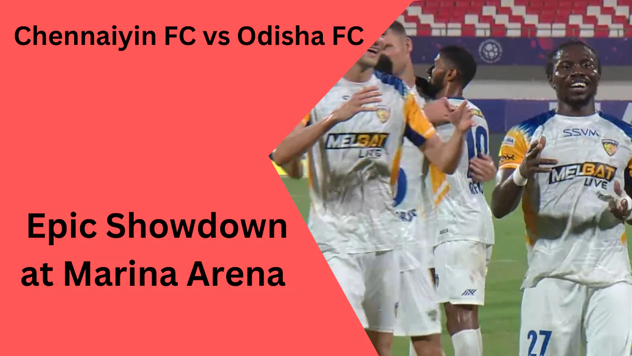 Players from Chennaiyin FC and Odisha FC competing in an intense ISL match at Marina Arena.