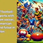 Global Football Family: Collage of football-inspired sports with players from soccer, rugby, American football, and futsal in action, set against a world map background to represent global connections.