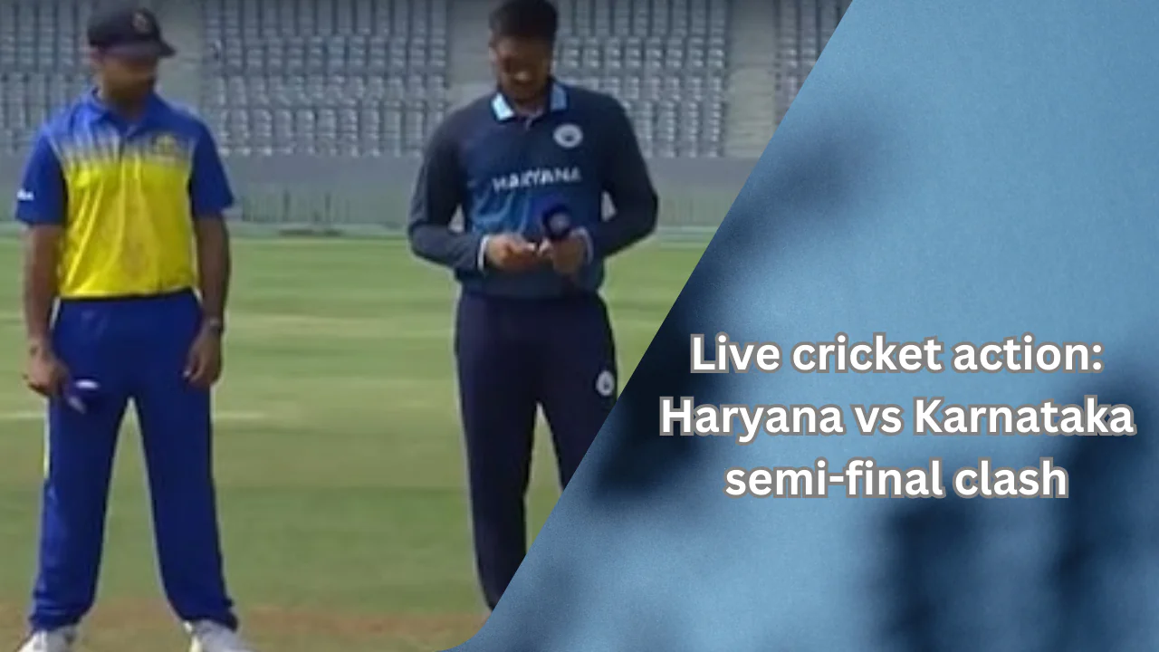 Haryana vs Karnataka: A live cricket action shot of Haryana and Karnataka players during the semi-final.