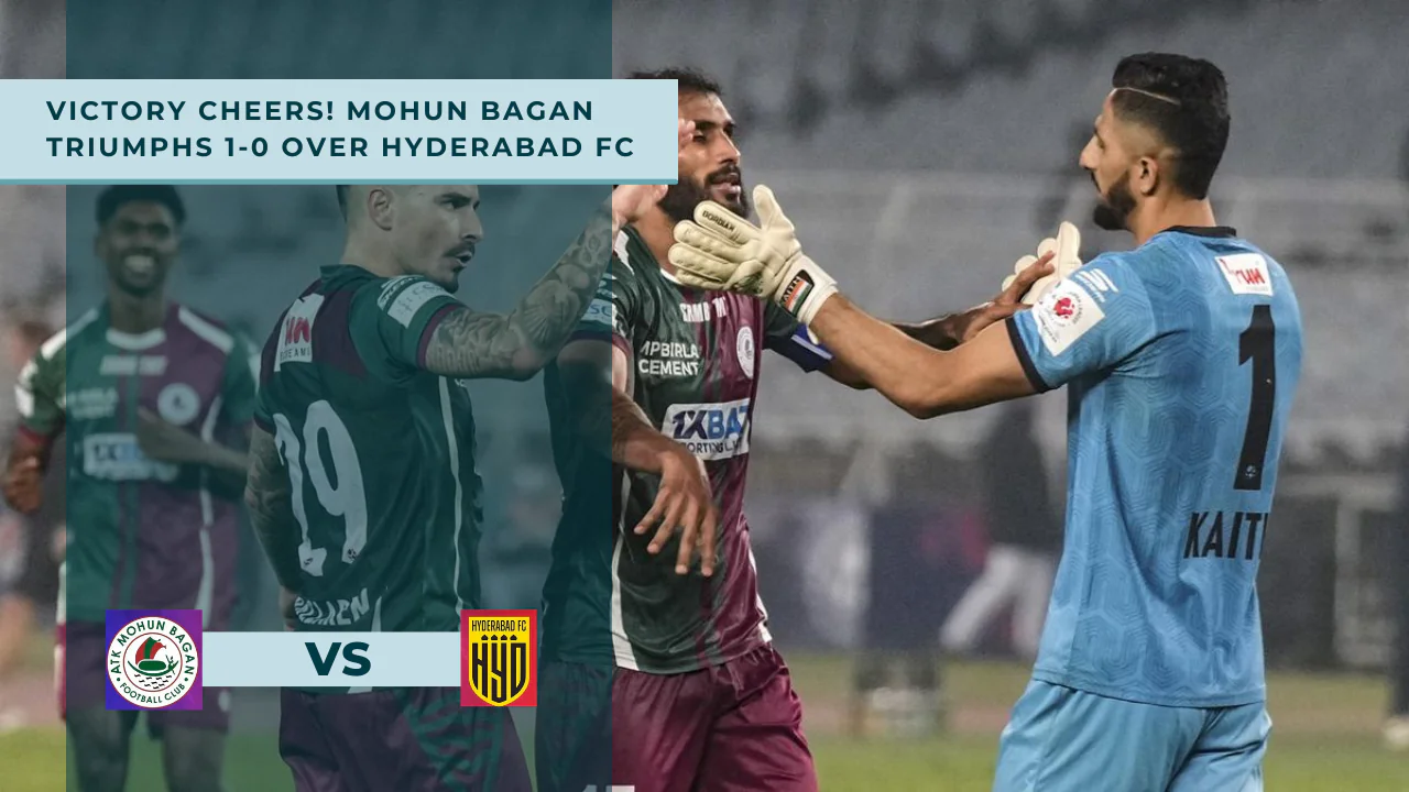 Mohun Bagan players in action against Hyderabad FC at Salt Lake Stadium.