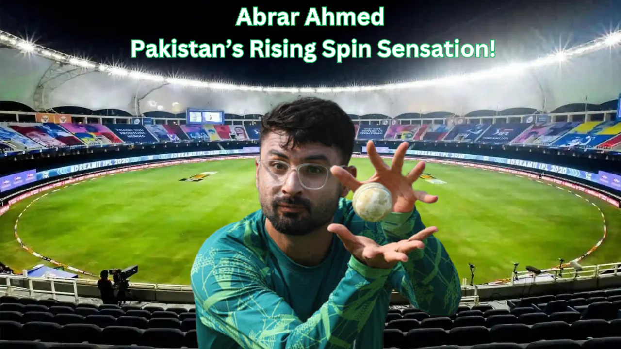 Abrar Ahmed is celebrating a wicket in a Pakistan Test match.